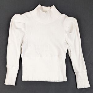 Free People Lala Puff Long Sleeve Cropped Top, White, Large